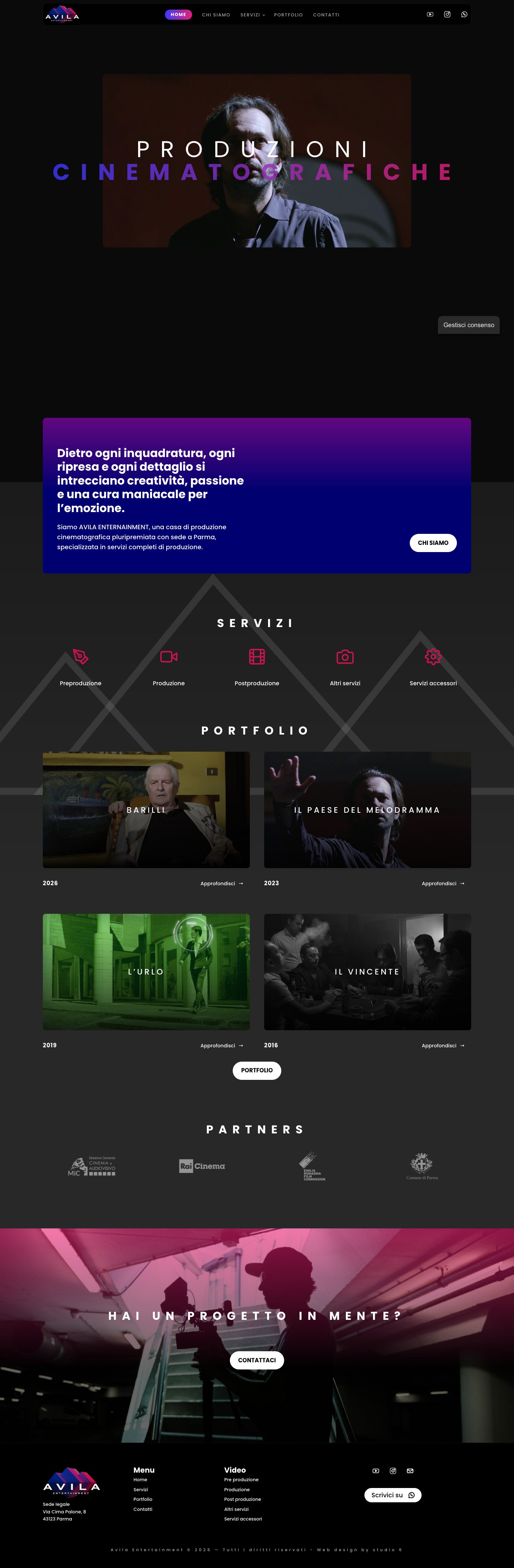 Screenshot completo del sito Avila Entertainment